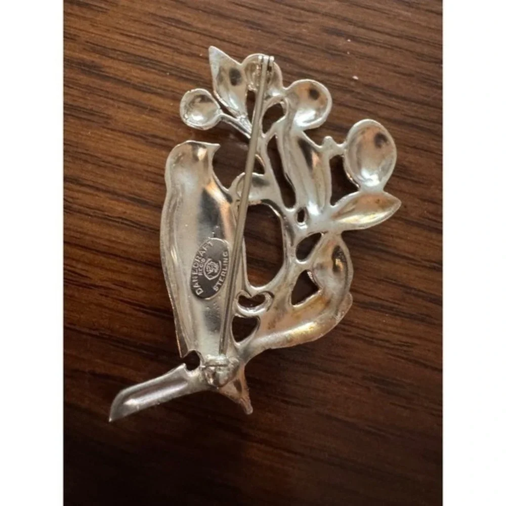 Rare theme Bird & Berries Brooch Mid- Signed‎ Danecraft Sterling Silver vintage